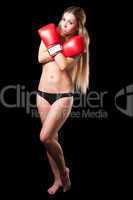 beautiful nude girl with boxing gloves