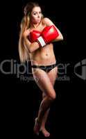 beautiful nude girl with boxing gloves