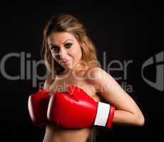 beautiful nude girl with boxing gloves