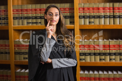 Pretty lawyer looking at camera in the law library Pretty lawyer looking at camera in the law library