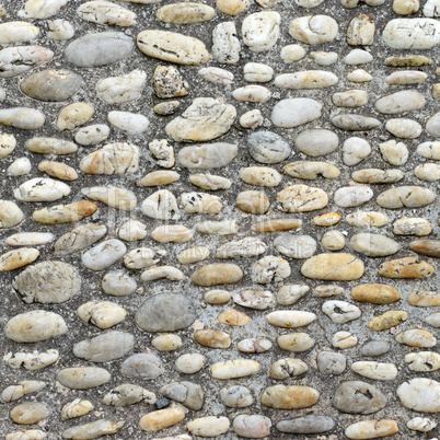 Walking path lined with stones.