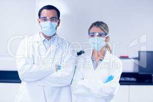Science students wearing protective masks