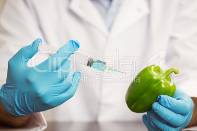 Food scientist injecting a pepper