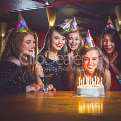 Friends celebrating a birthday together