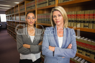 Lawyers looking at camera in the law library