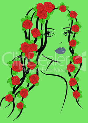 Fashionable girl with roses on hair