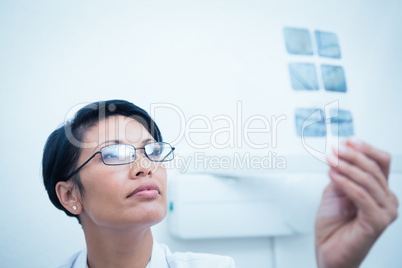 Female dentist looking at x-ray