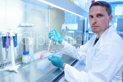 Science student using pipette in the lab