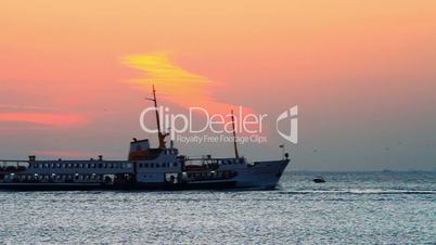 Silhouette of Istanbul City ferryboat