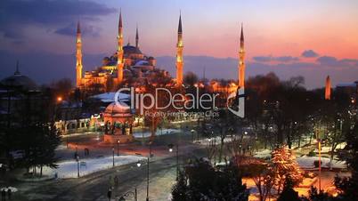 Blue Mosque, Sultanahmet Square at winter sunset