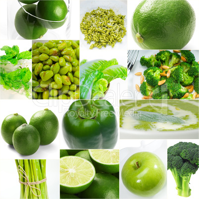 green healthy food collage collection