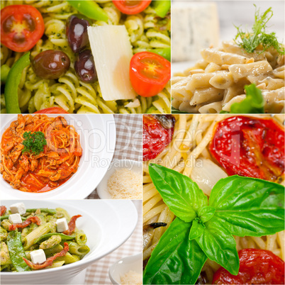 collection of different type of Italian pasta collage