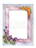 Plaster frame for photo with flowers isolated on a white backgro