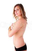 topless woman body covering her breasts