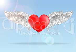 Red flaying heart with wings