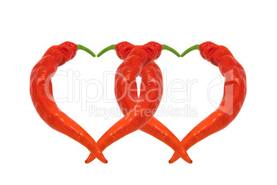 Two hearts composed of red chili peppers