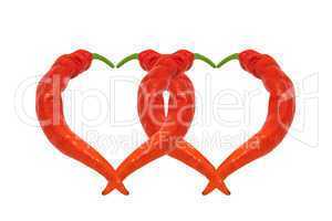 Two hearts composed of red chili peppers