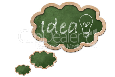 Idea and a light bulb on a Thought bubble shaped Blackboard