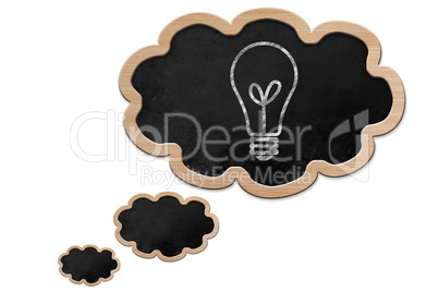 Light Bulb drawn on a Thought bubble shaped Blackboard