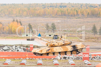 Modernized tank T-90S in action