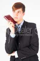 businessman holding diary log