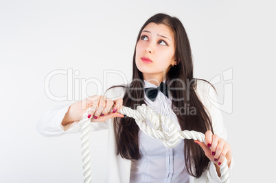 business woman with knot of "problem"