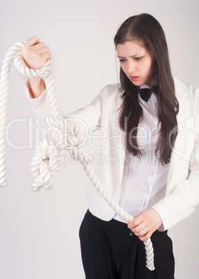 business woman with knot of "problem"