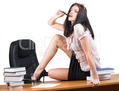 Young woman on table