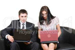 Businesspeople with laptops