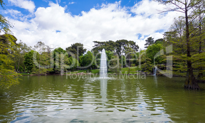 Lake with fountain in Retiro Park in Madrid