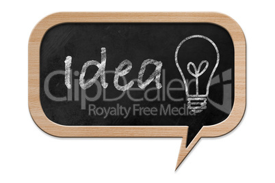 Idea and light bulb on a Speech bubble shaped Blackboard