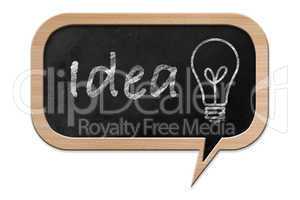 Idea and light bulb on a Speech bubble shaped Blackboard
