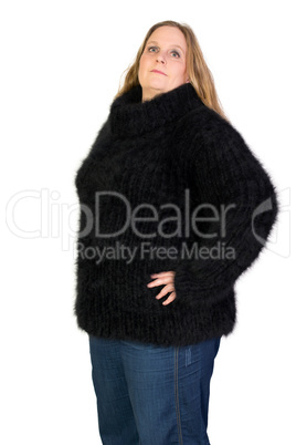 Frau in einem schwarzen Angora Pullover