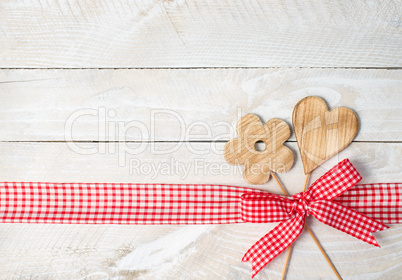 Flower and Heart on wooden background