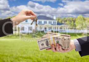Handing Over Cash For House Keys in Front of Home