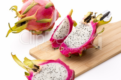 Cut Pitaya Pieces On A Wooden Cutting Board