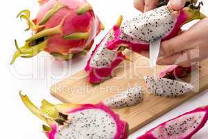 Cutting Pitaya Fruit Flesh Off Its Purple Skin