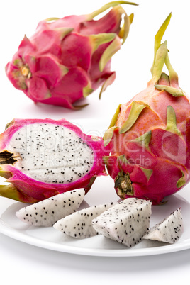 Closeup Of Red-Skinned Pitaya And Its Creamy Pulp