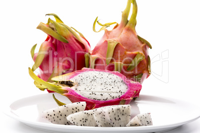 Closeup On Fruit Flesh Of The Dragonfruit On A Plate