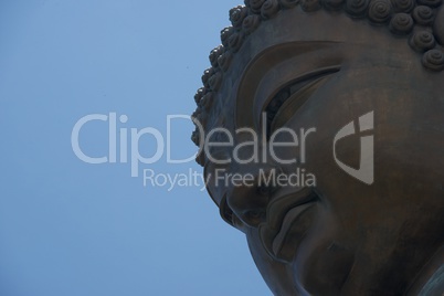 Close-up of Big Buddha face from below