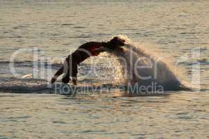 Flyboarder diving in up to his arms