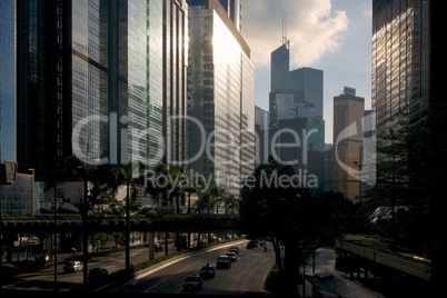 Gloucester Road in Hong Kong at dusk