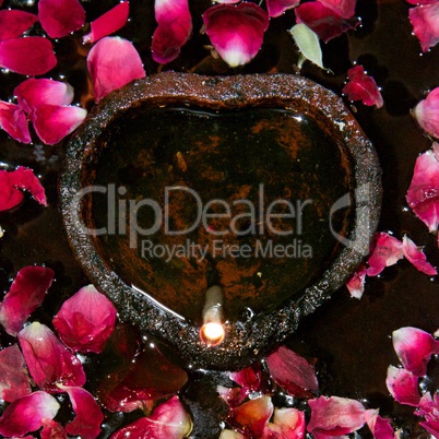 Heart-shaped night light with petals