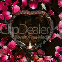 Heart-shaped night light with petals