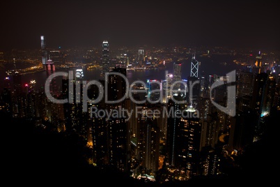 Hong Kong skyscrapers lit up at night