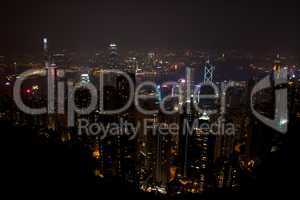 Hong Kong skyscrapers lit up at night