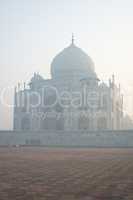 Taj Mahal in early morning mist