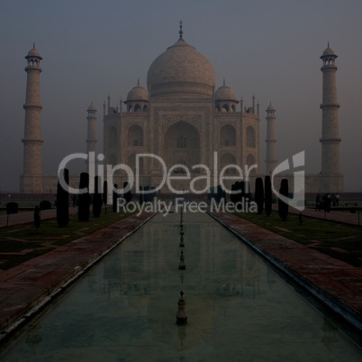 Taj Mahal reflected in water at early morning