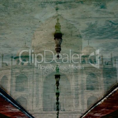 Upside-down reflection of Taj Mahal