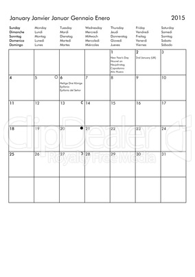 2015 Calendar - January